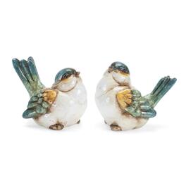 BreeBe - Terra Cotta Bird Figurine (Set of 6) - Blue, Beige