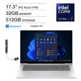 HP - OmniBook 7 Laptop 17.3 FHD (Intel Ultra 7-258V, 32GB LPDDR5X, 512GB SSD, Intel Arc 140V, Win 11 Home) w/USB Hub - Silver