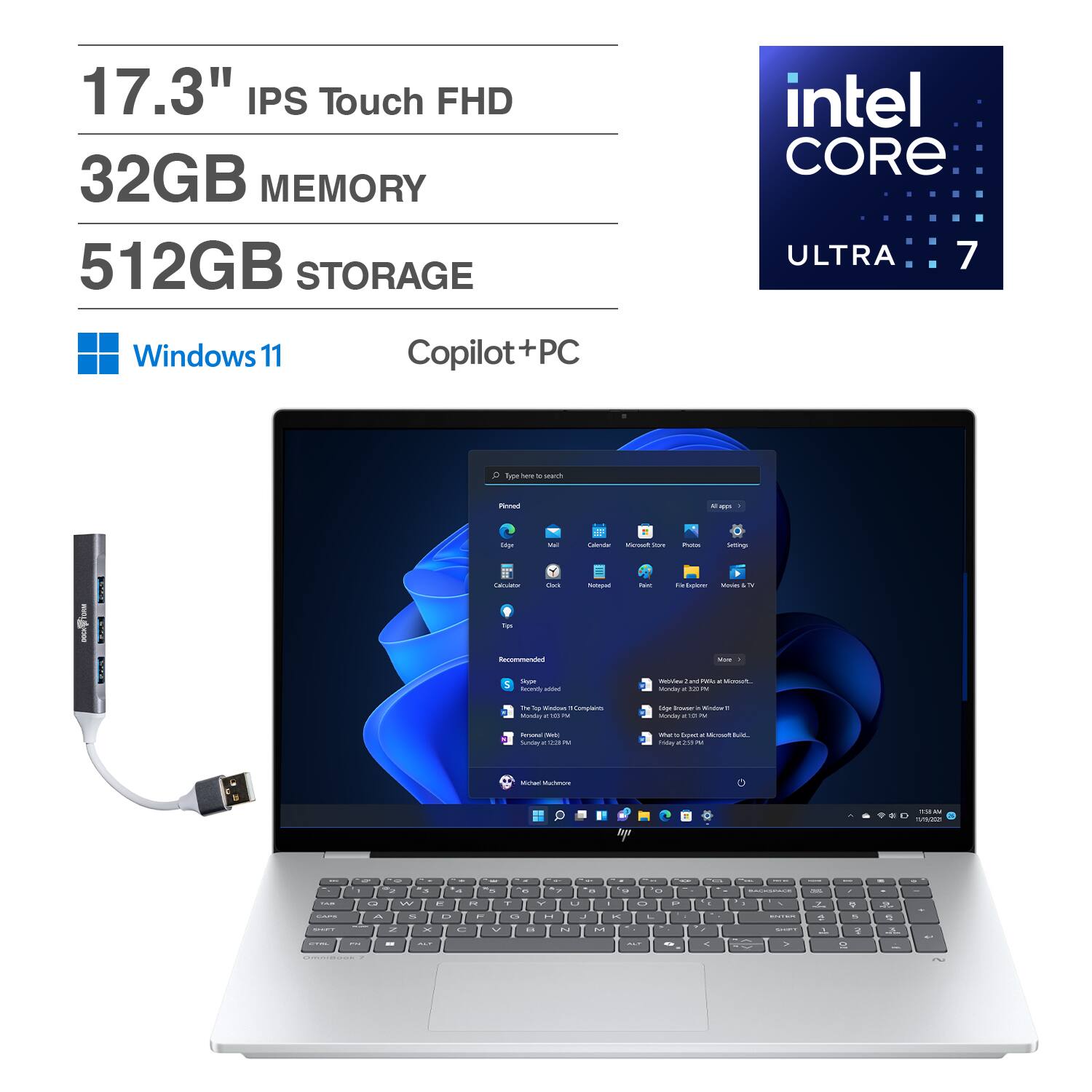 17.3" IPS Touch FHD  
32GB MEMORY  
512GB STORAGE  
intel CORE ULTRA 7  
Windows 11  
Copilot+PC