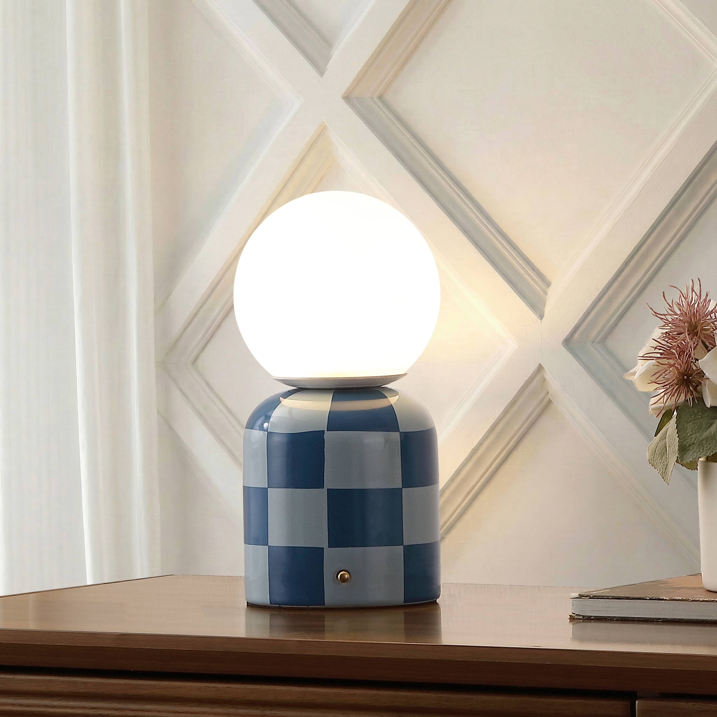 Alt View 1. Jonathan Y - Zira 10 in. Ceramic Rechargeable Cordless Portable Dimmable with Frosted Globe Shade LED Table Lamp Light Blue/Dark Blue - Light Blue/Dark Blue.