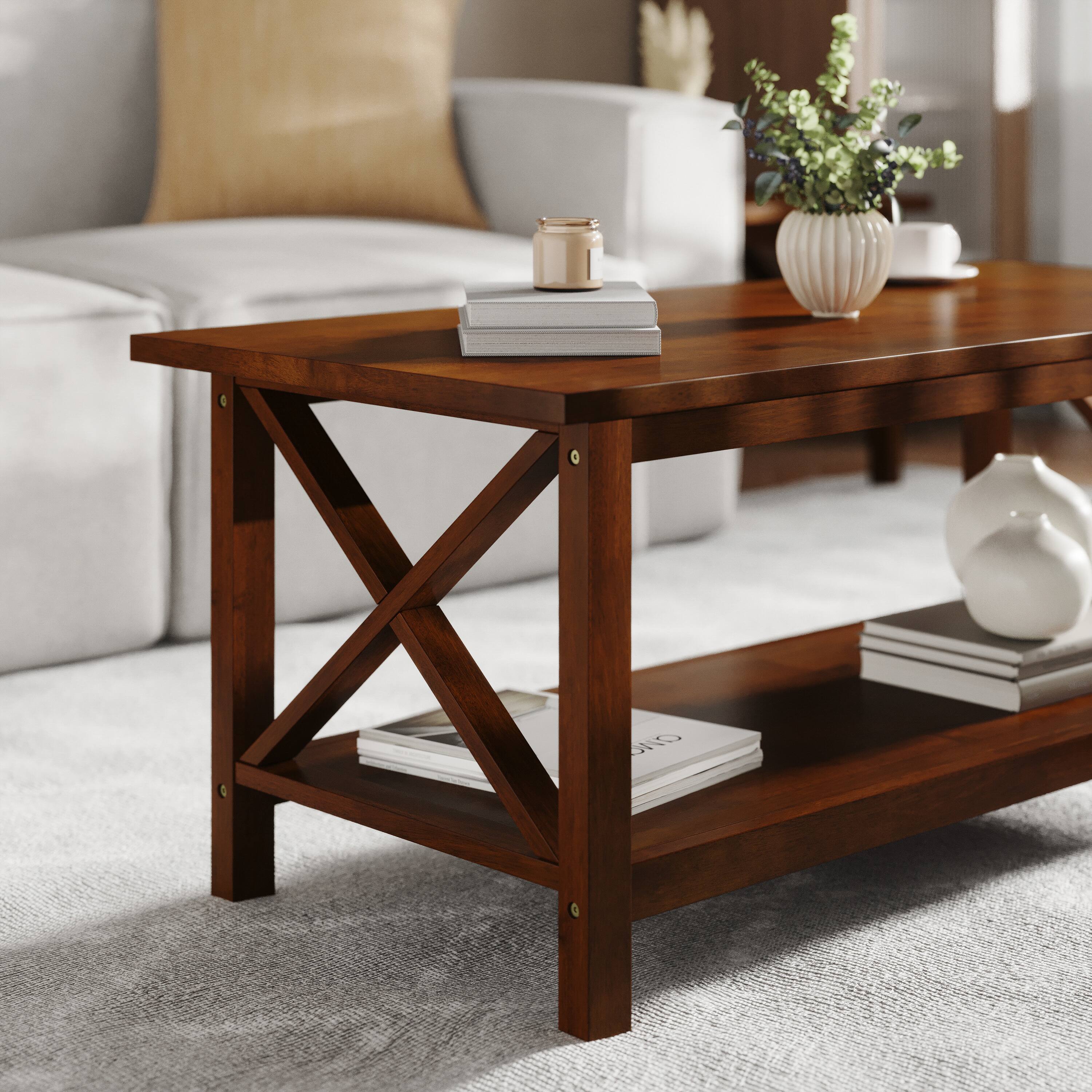 Alt View 3. Flash Furniture - Jasper Farmhouse Style Solid Wood Coffee Table with Traditional X-Frame Design and Lower Shelf in Walnut - Brown.