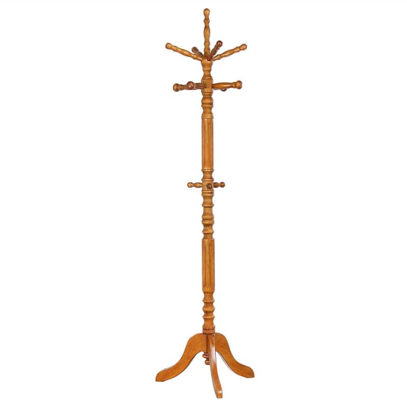 ALEXOUN - Golden 11-Hook Freestanding Coat Rack - Solid Rubberwood Hanger Stand, Traditional Entryway Furniture, 1pc - Brown