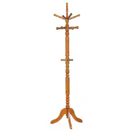 ALEXOUN - Golden 11-Hook Freestanding Coat Rack - Solid Rubberwood Hanger Stand, Traditional Entryway Furniture, 1pc - Brown