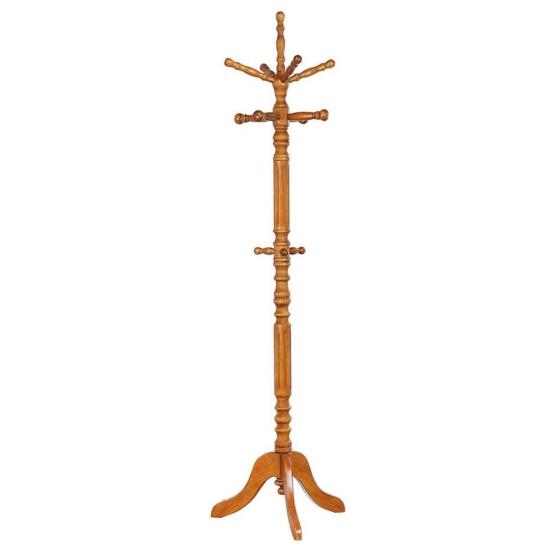 Front. ALEXOUN - Golden Brown 11-Hook Freestanding Coat Rack - Solid Rubberwood Hanger Stand, Traditional Entryway Furniture, 1pc - Brown.