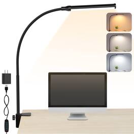 Dazzed Corner - LED Desk Lamp with Clamp, Eye-Caring, 3 Colors, Flexible USB Adapter, Black
