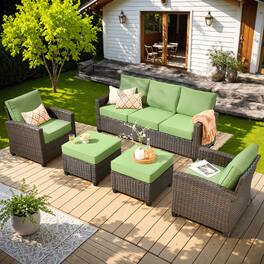 Ovios - 5 PCS Patio Furniture Set Comfy 3 Seat Sofa with Armchairs and Ottomans for Balcony - Green