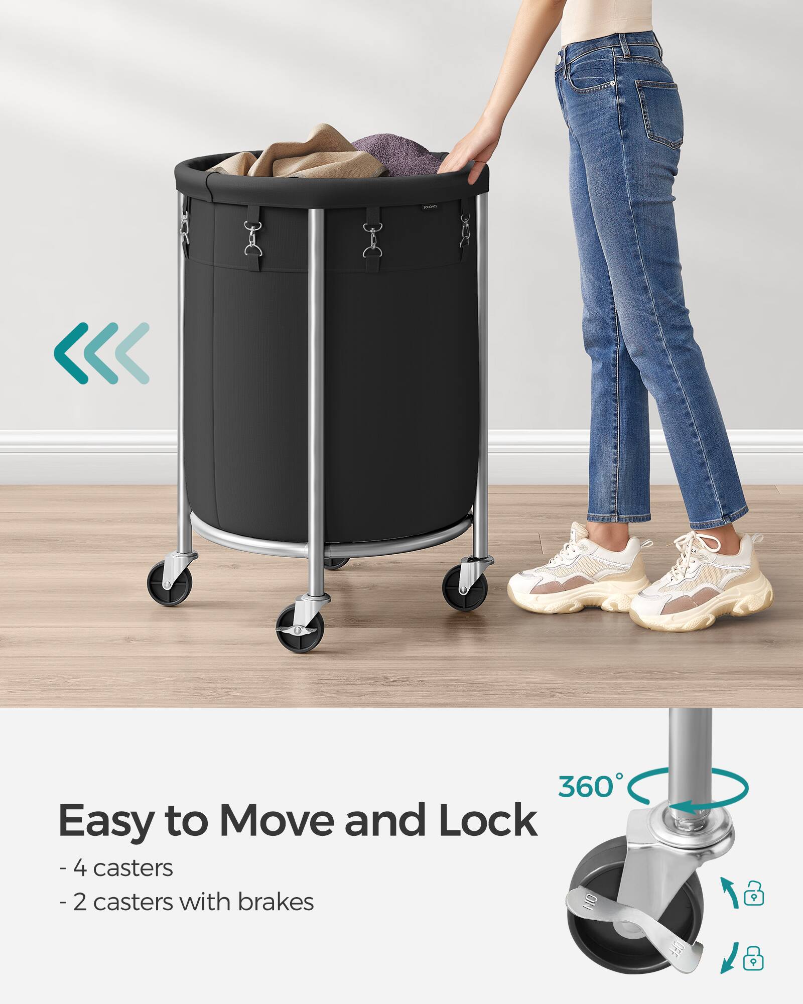 Easy to Move and Lock  
- 4 casters  
- 2 casters with brakes