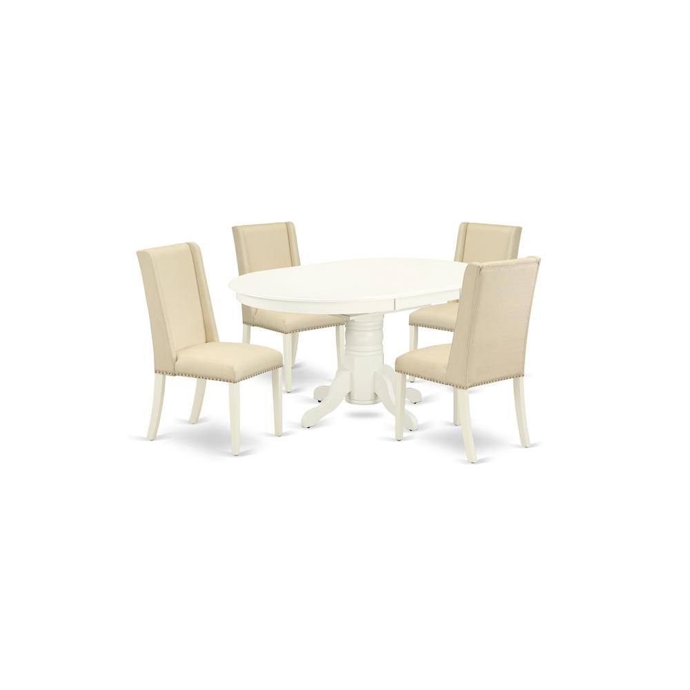 Back. East West Furniture - Dining Room Set Linen White - Brown.
