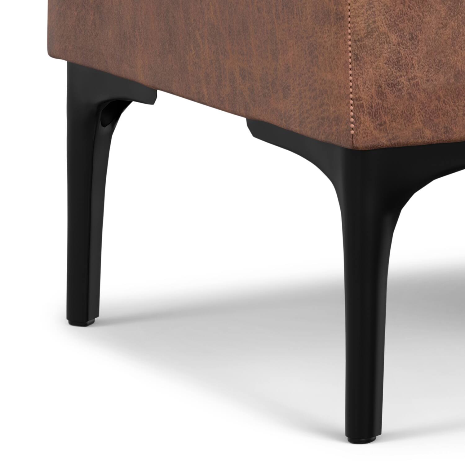 Alt View 6. Simpli Home - Natasha 18 inch Square Mid Century Storage Ottoman with Tray in Distressed Saddle Brown  Vegan Faux Leather, Assembled - Distressed Saddle Brown.