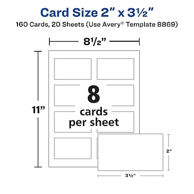 Card Size 2" x 3½"

160 Cards, 20 Sheets (Use Avery Template 8869)

8½" x 11"

8 cards per sheet

2" x 3½"