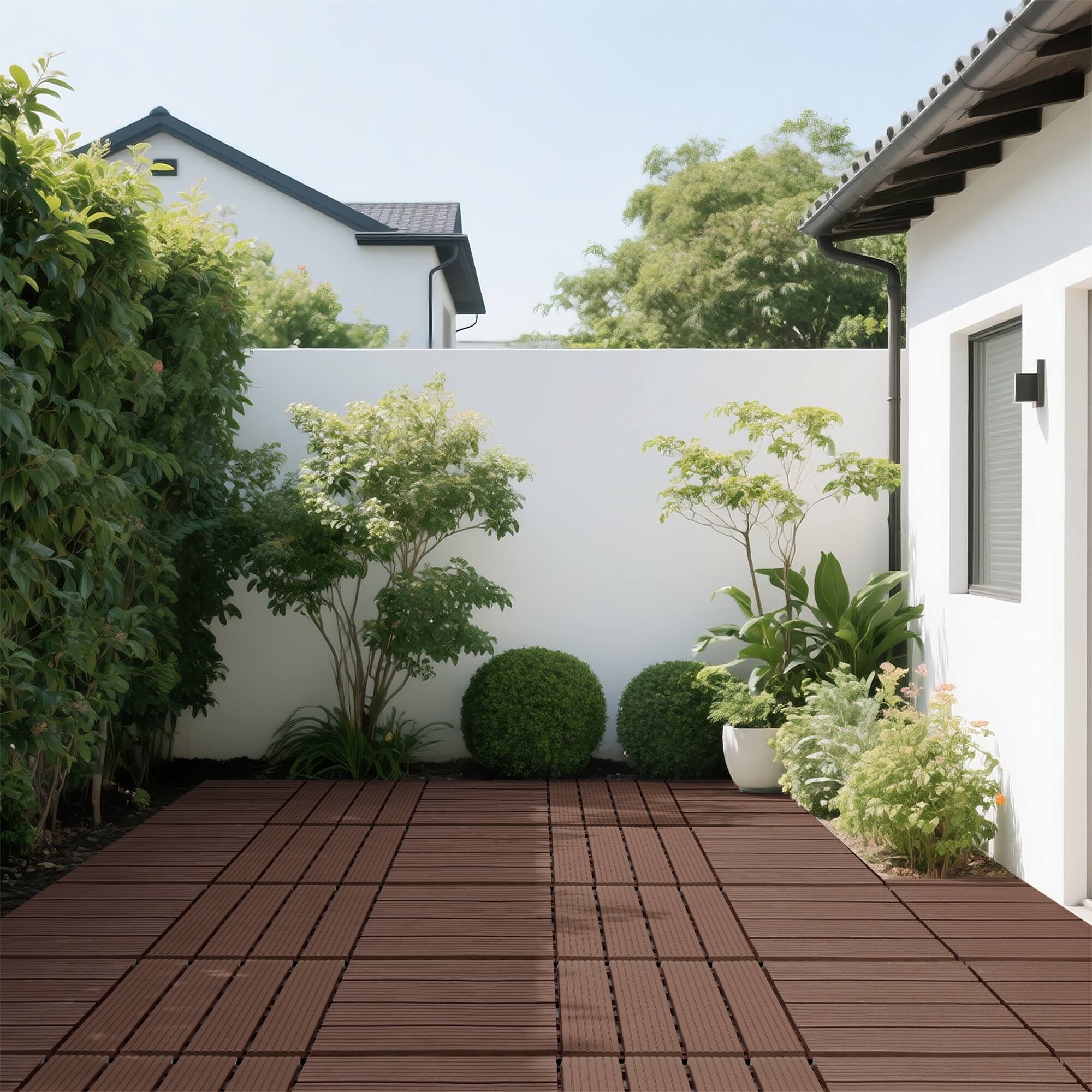 Alt View 6. Loheer - 44-Pack Interlocking 12x12 Inch Waterproof Plastic Deck Tiles - Brown.