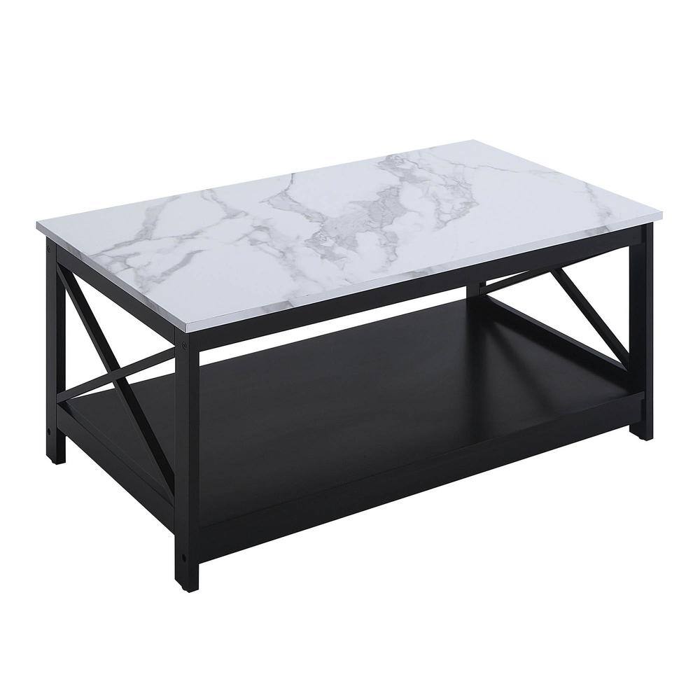 Angle. Convenience Concepts - Oxford Coffee Table with Shelf - White Faux Marble/Black/Marble.