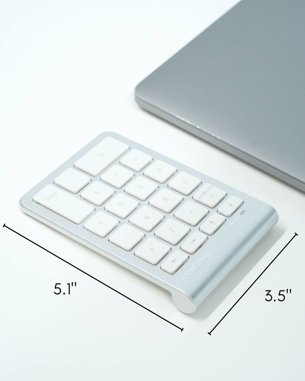 0 enter 5.1" 3 + 2 9 1 4 L 5 8 backspace O Il 9 4 - t  + MACALLY - I 10 8 3.5"