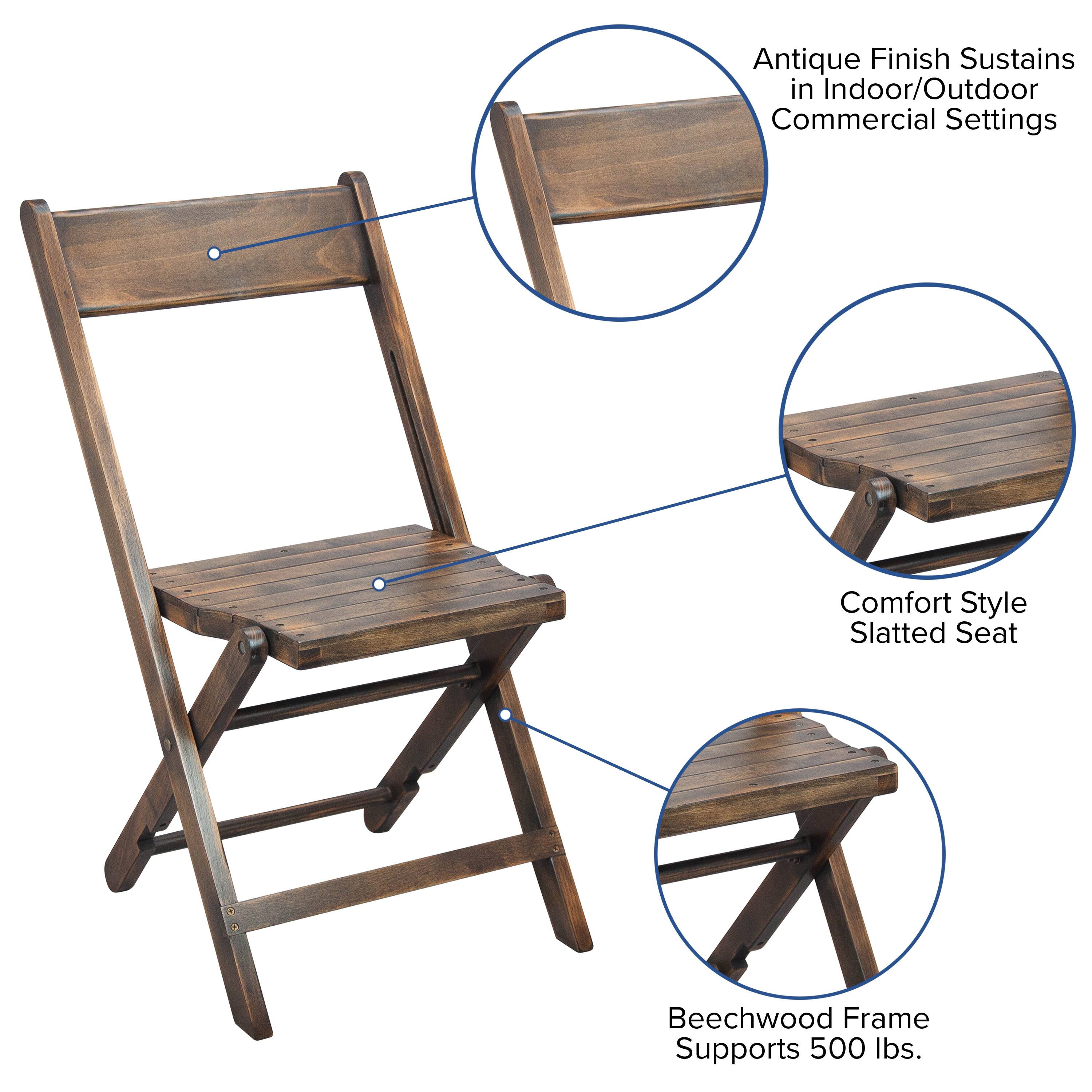 Antique Finish Sustains in Indoor/Outdoor Commercial Settings  
Comfort Style Slatted Seat  
Beechwood Frame Supports 500 lbs.