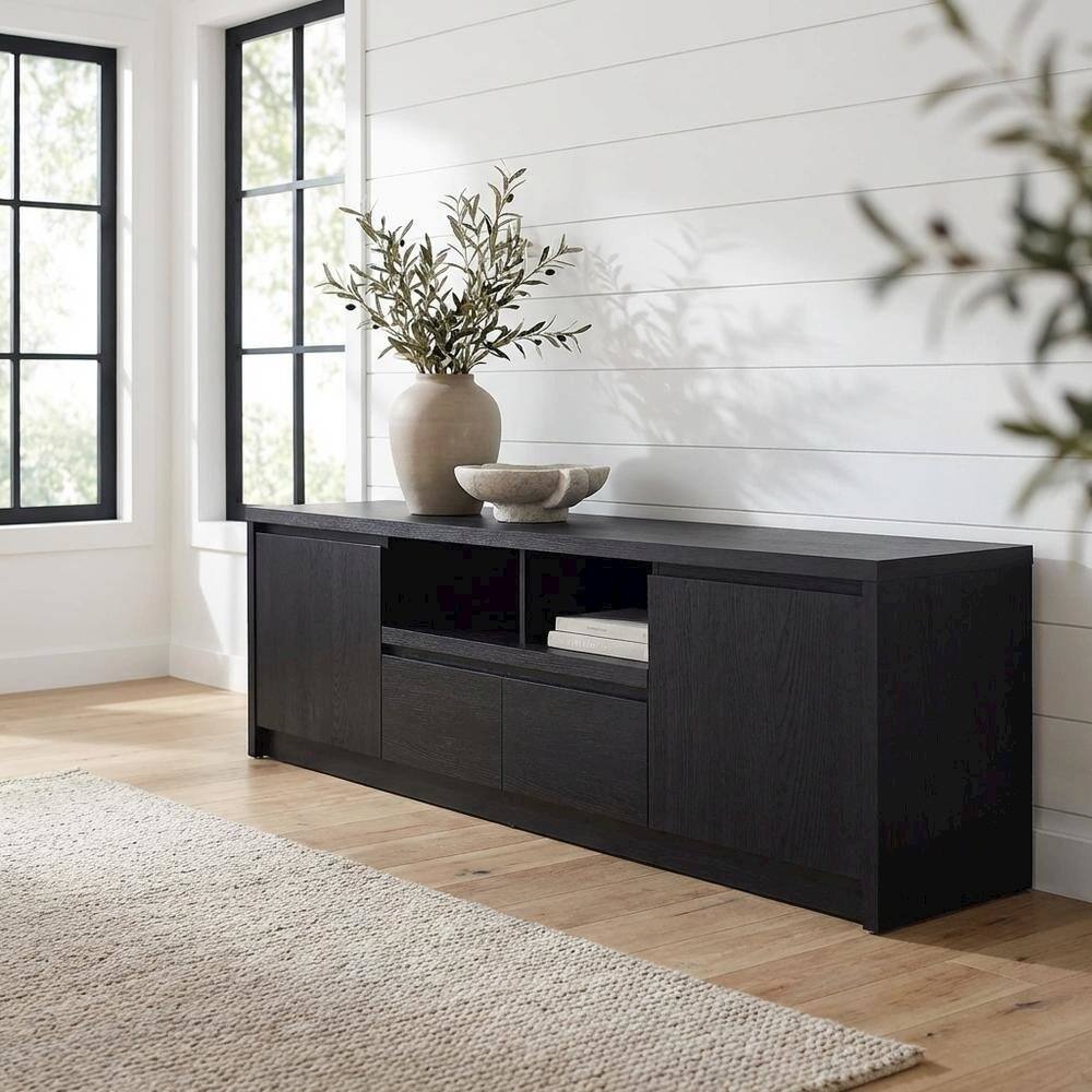 Alt View 1. FurniFact - Black 78-Inch TV Stand with Engineered Wood Media Console and Contemporary Style - Black.