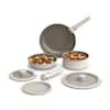 Front. Bella - Fits-anywhere Kitchenware: 8-Piece Ceramic Nonstick Cookware Set with Removable Handles - Oatmilk.