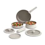 Front. Bella - Fits-anywhere Kitchenware: 8-Piece Ceramic Nonstick Cookware Set with Removable Handles - Oatmilk.