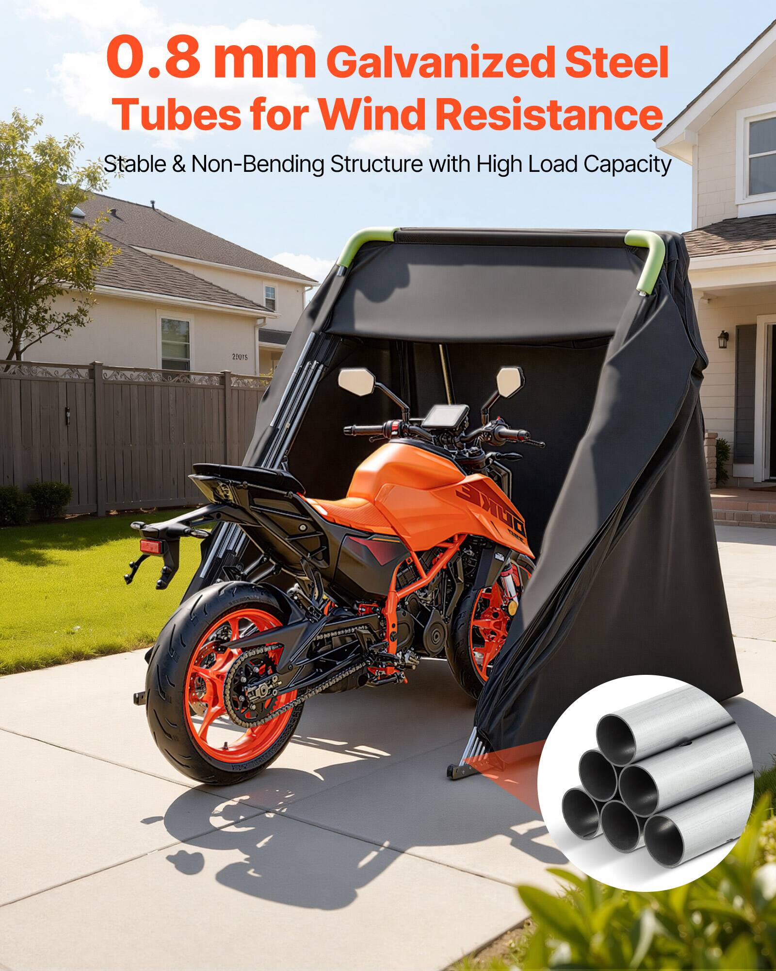 0.8 mm Galvanized Steel Tubes for Wind Resistance  
Stable & Non-Bending Structure with High Load Capacity