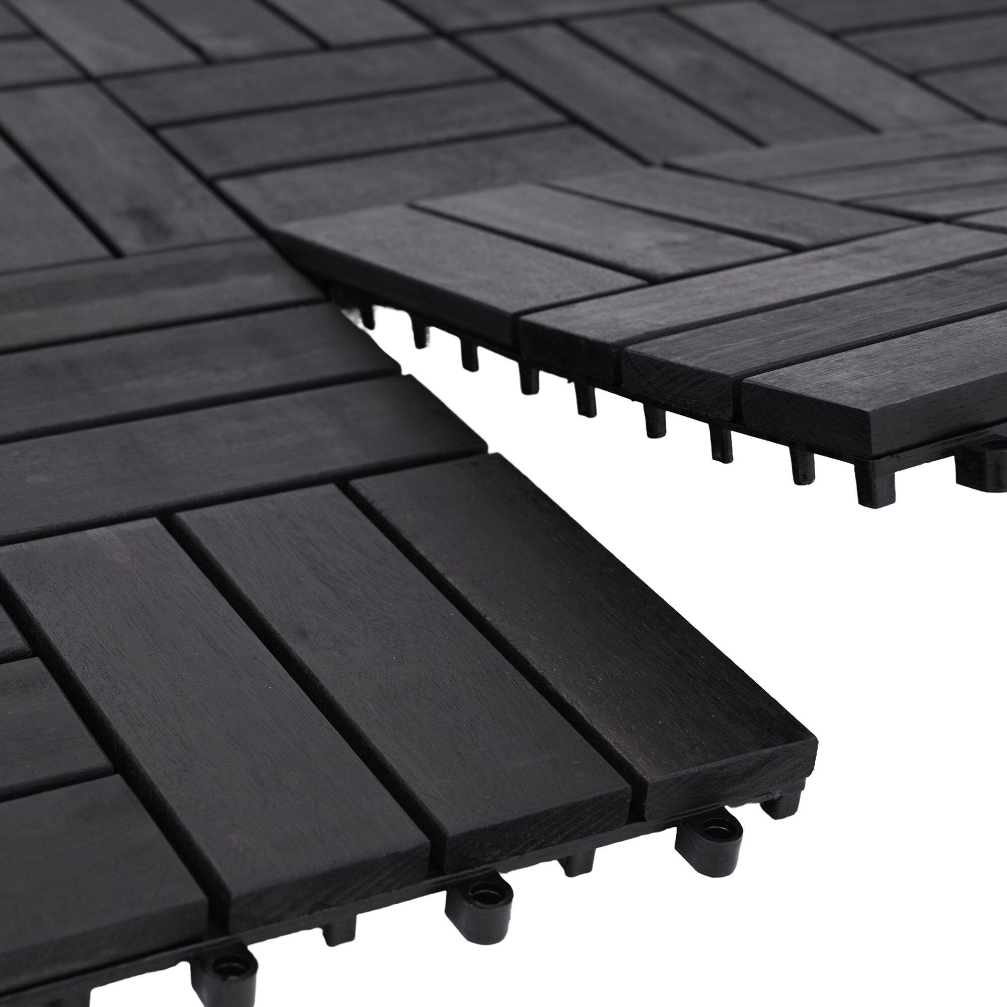 Alt View 7. Bliss Hammocks - Bliss Outdoors Hardwood 12-Slat Interlock Wood Deck Tiles, Aged Black, Set of 30 - Aged Black Wood.