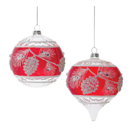 BreeBe - Glittered Glass Pinecone Ornament (Set of 6) - Red, White