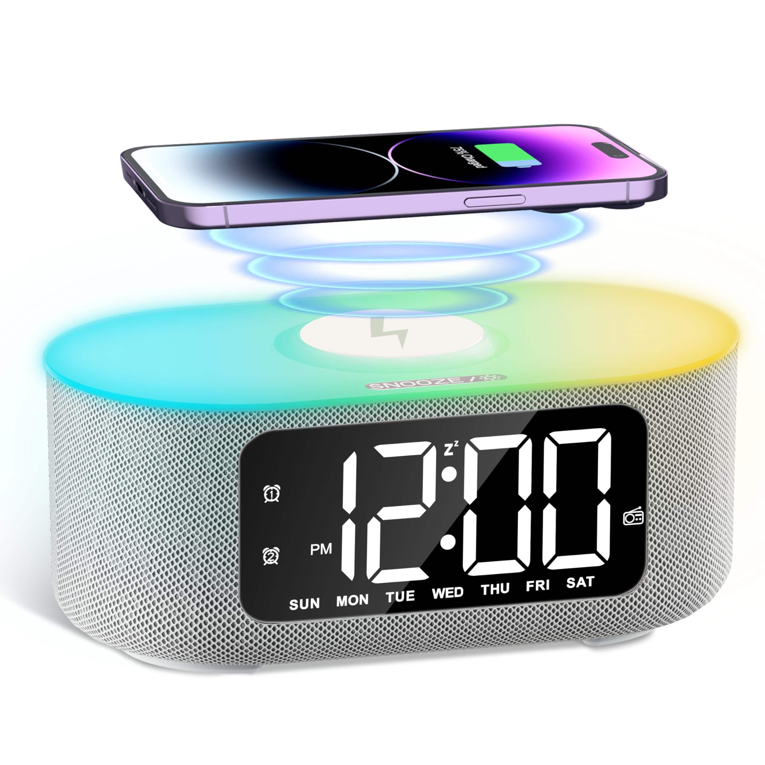 Dazzed Corner - Alarm Clock, FM Radio, USB Charging Port, Nightlight - Gray