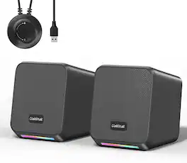 Stamp n Camp - Computer Speakers,with 7 Colorful RGB Lights, Headphone Jack, Enhanced Bass and Volume Control, PC Speakers USB Powered - defualt