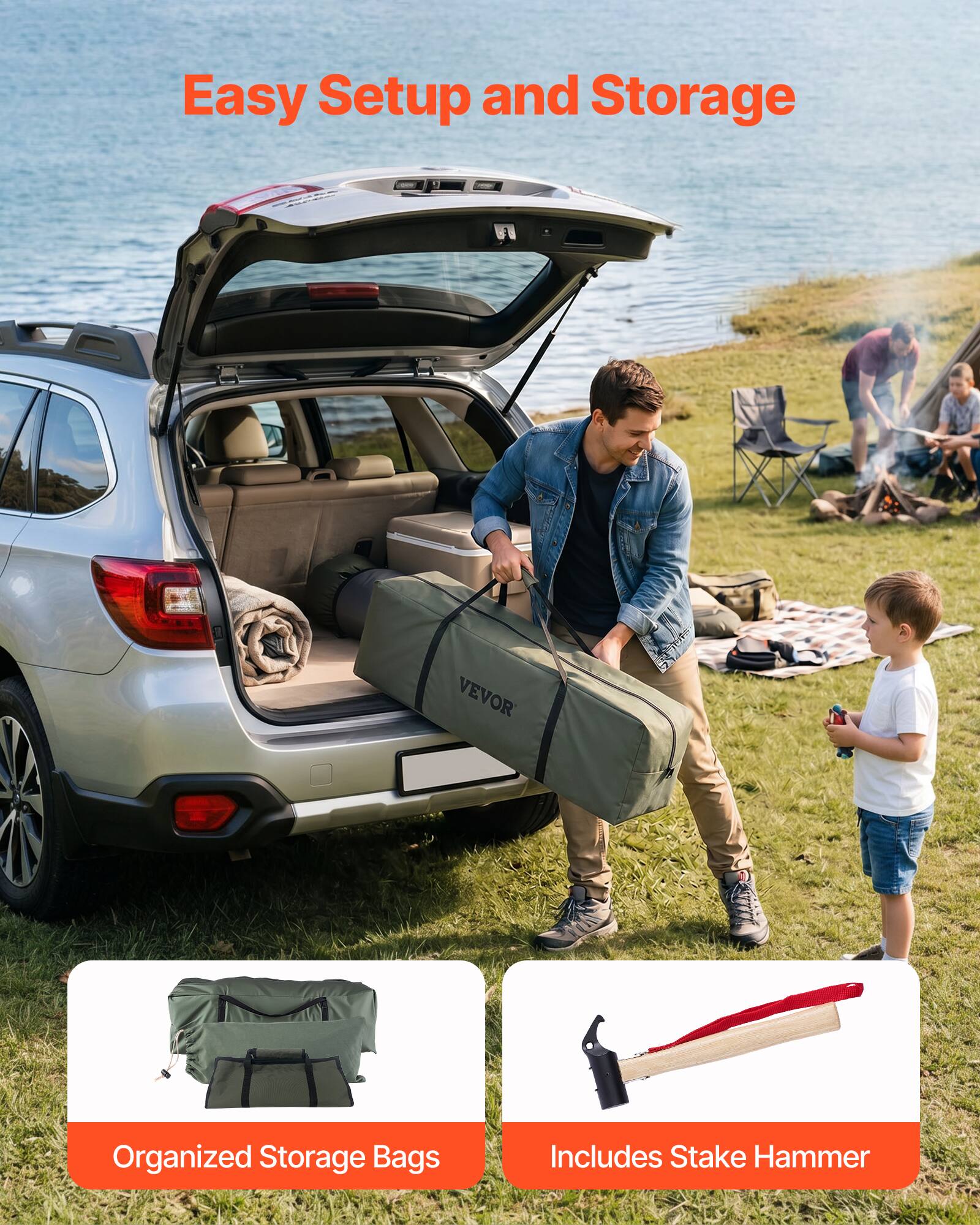 Easy Setup and Storage

VEVOR Organized Storage Bags

Includes Stake Hammer