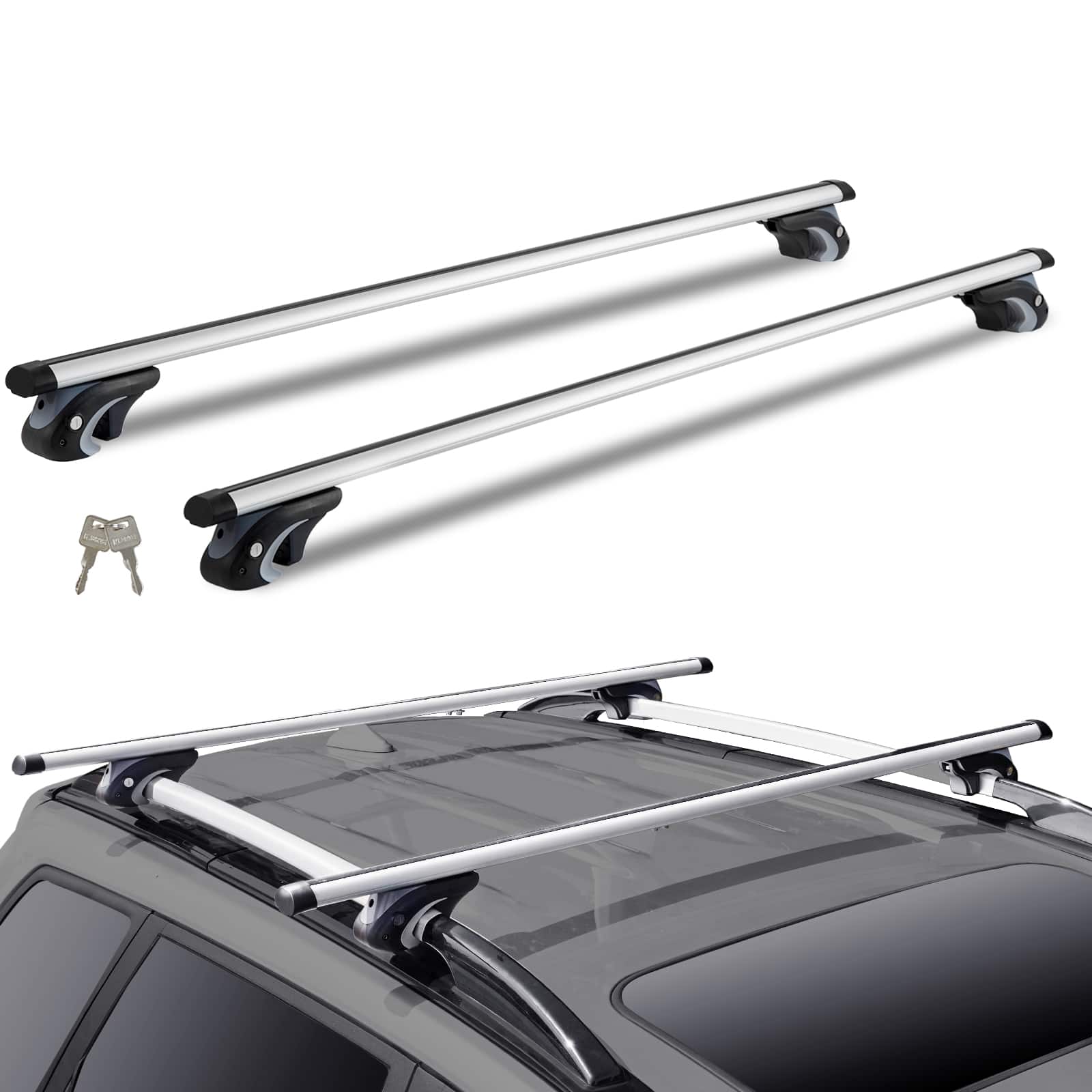 Front. VEVOR - Roof Rack Cross Bars, Aluminum Roof Rack Crossbars, Fit Raised Side Rail with Gap, 200 lbs Load Capacity - Silver.