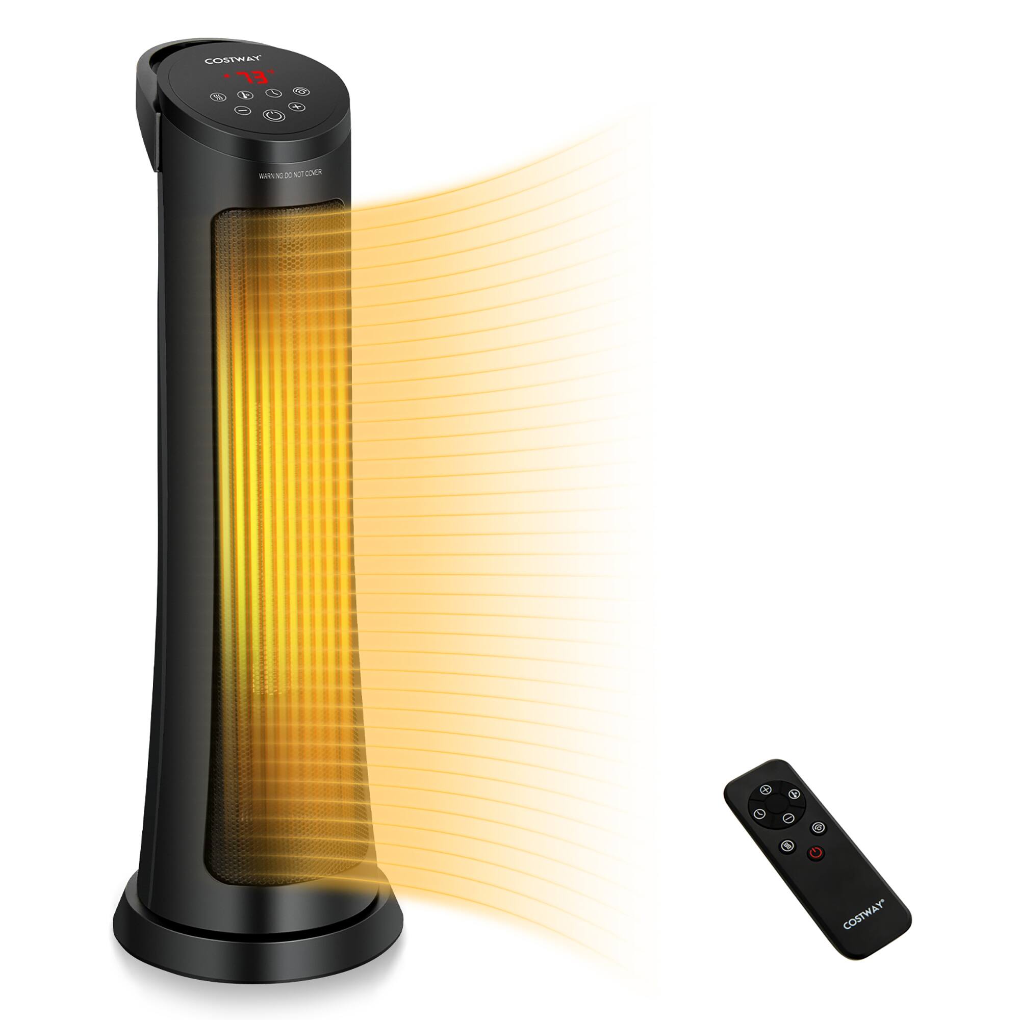 Costway - 1500W Portable Electric PTC Heater Swing Space Heater w/ 24H Timer &Thermostat - Black
