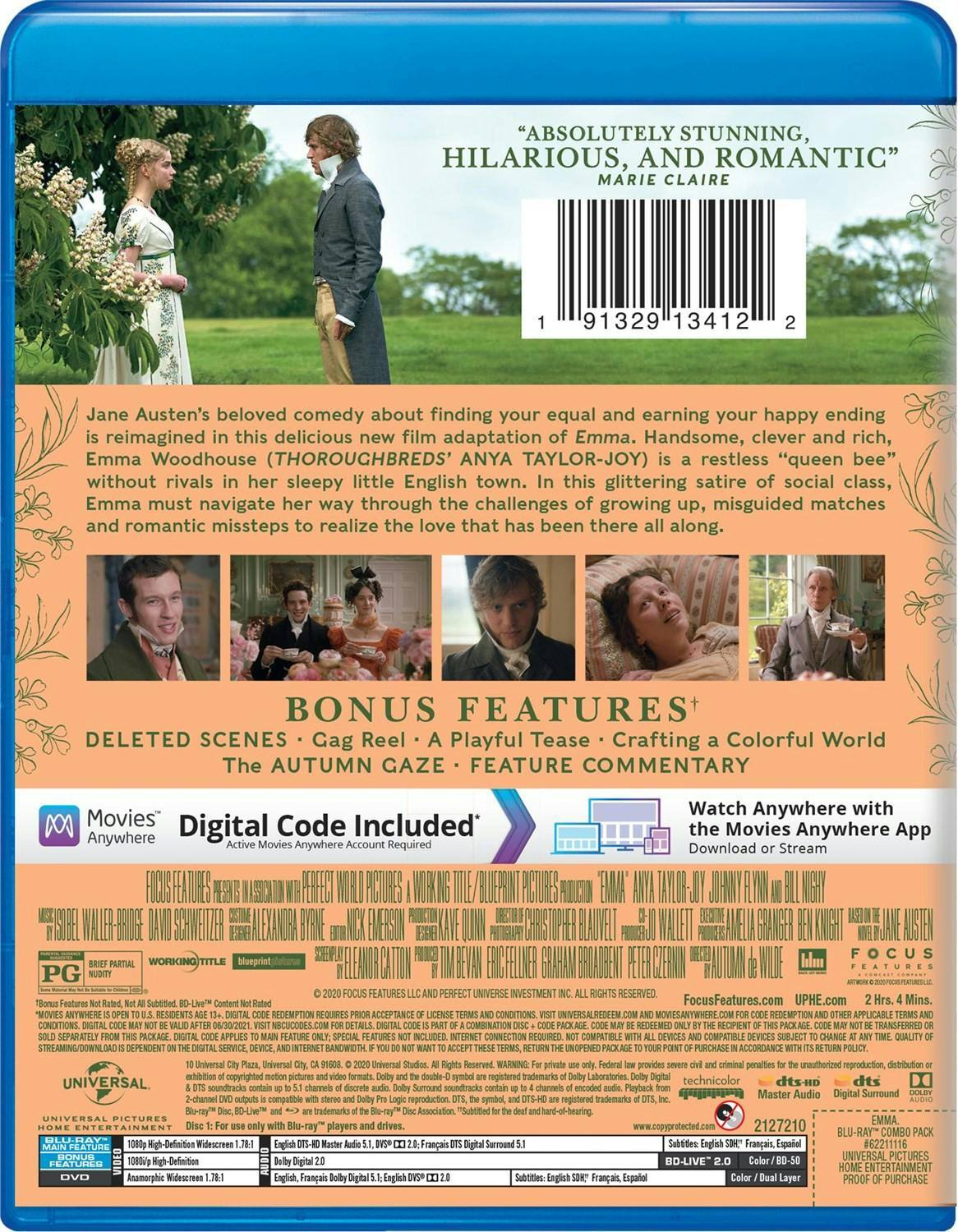 Back. Emma (2020) (DVD + Digital) [Blu-ray].