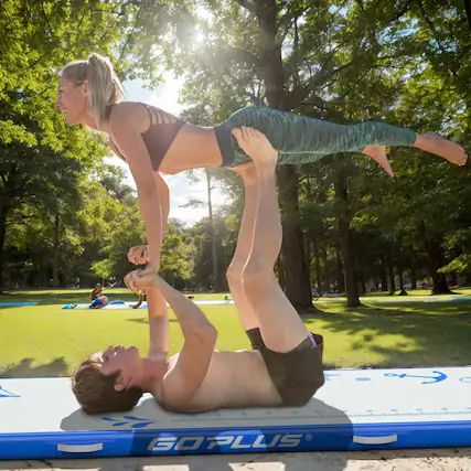 Front. Kadyn - Gymnastics Mat, Exercise Tumbling Mat,10 Feet Inflatable Gymnastic Tumbling Mat with Electric Pump-Blue - Blue.