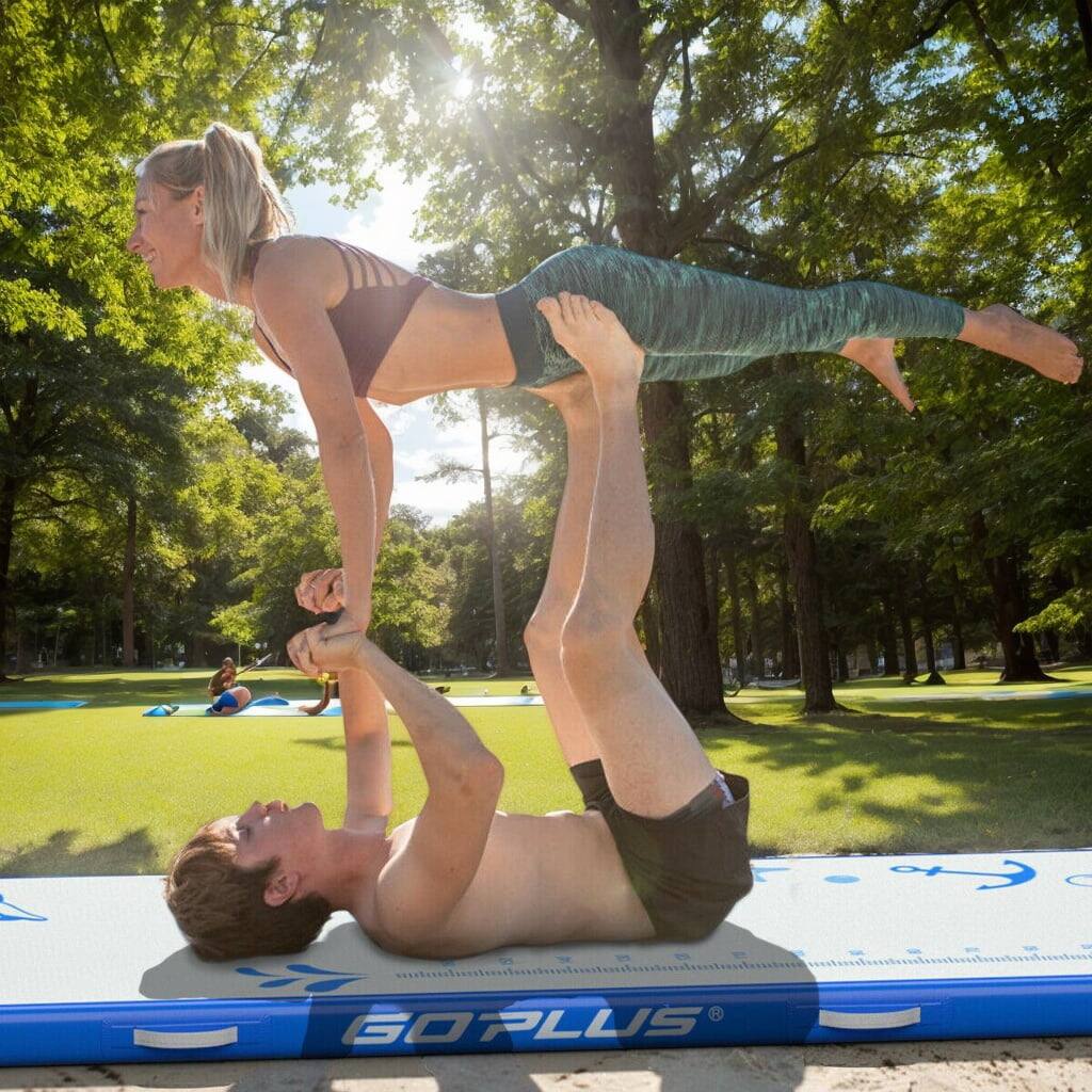 Front. Kadyn - Gymnastics Mat, Exercise Tumbling Mat,10 Feet Inflatable Gymnastic Tumbling Mat with Electric Pump-Blue - Blue.