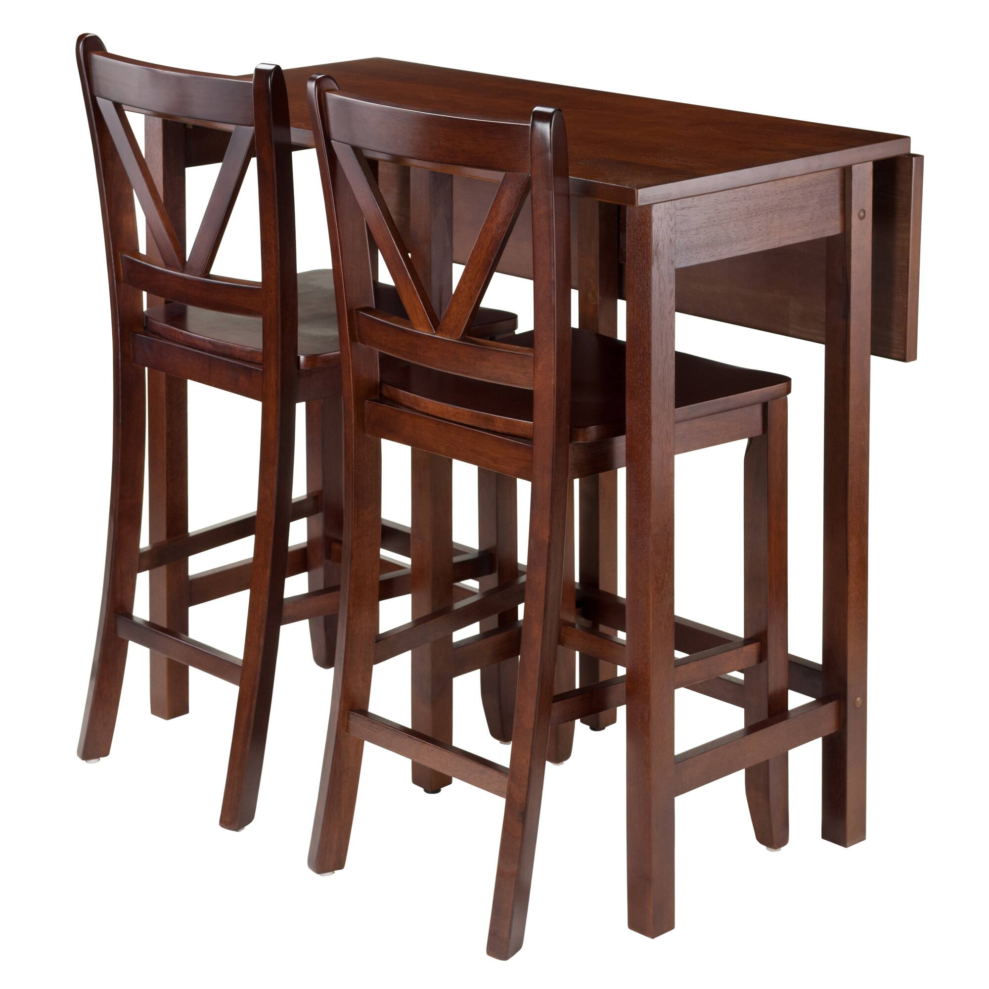 Winsome Wood - Lynnwood 3-Pc Drop Leaf Table with V-Back Counter Stools - Walnut
