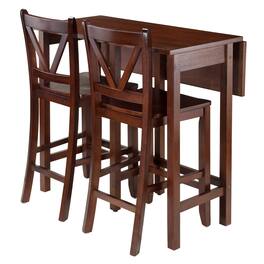 Winsome Wood - Lynnwood 3-Pc Drop Leaf Table with V-Back Counter Stools - Walnut