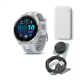 Garmin - Forerunner 965 GPS Smartwatch (Whitestone) with Charging Stand and Portable Accessory - Black - (2025)