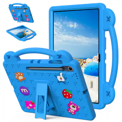 Front. Dteck - For Samsung Galaxy Tab S10 FE+ 2025 13.1'' Cute Cartoon Kid Case Built-in Kickstand Handle Grip Shockproof Cover - Skyblue.