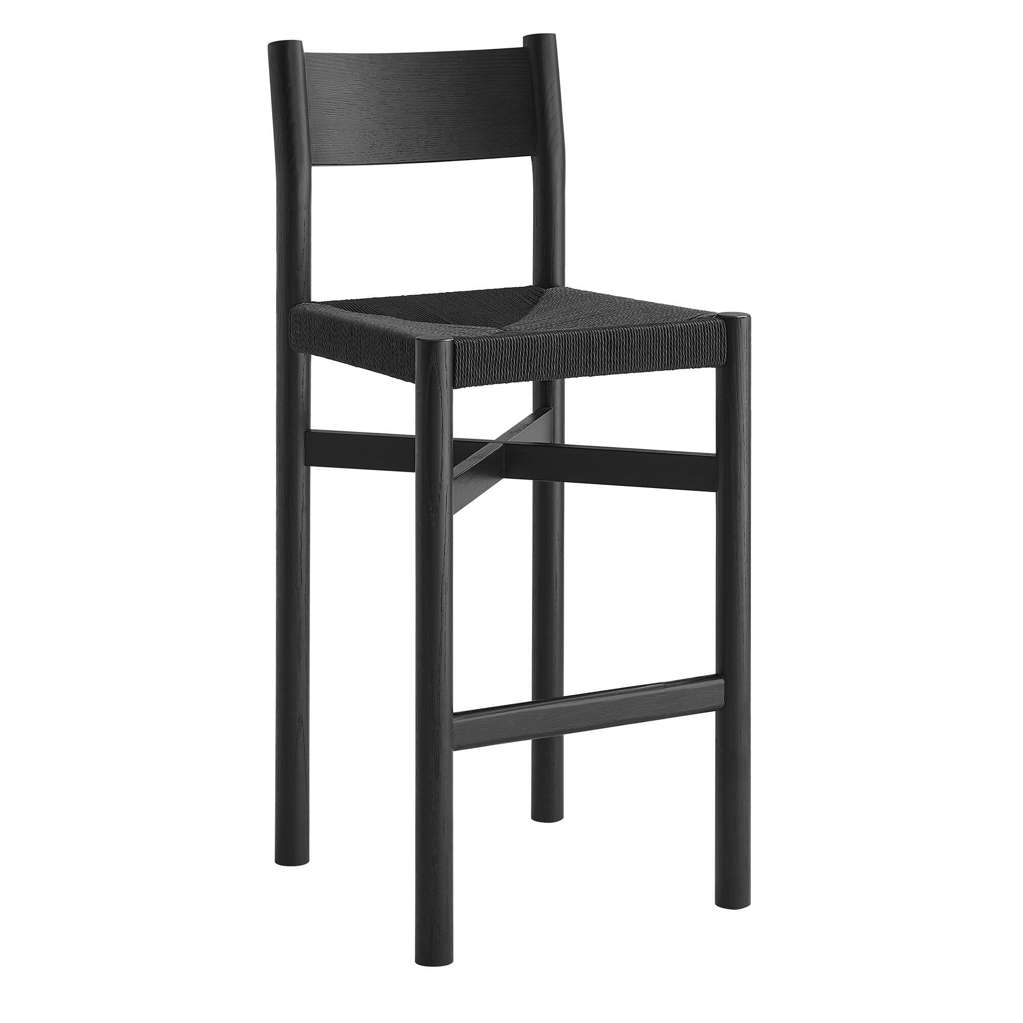 Alt View 2. Modway - Alvia Oak Wood Bar Stools With Woven Seats Set of 2 by Modway - Black.