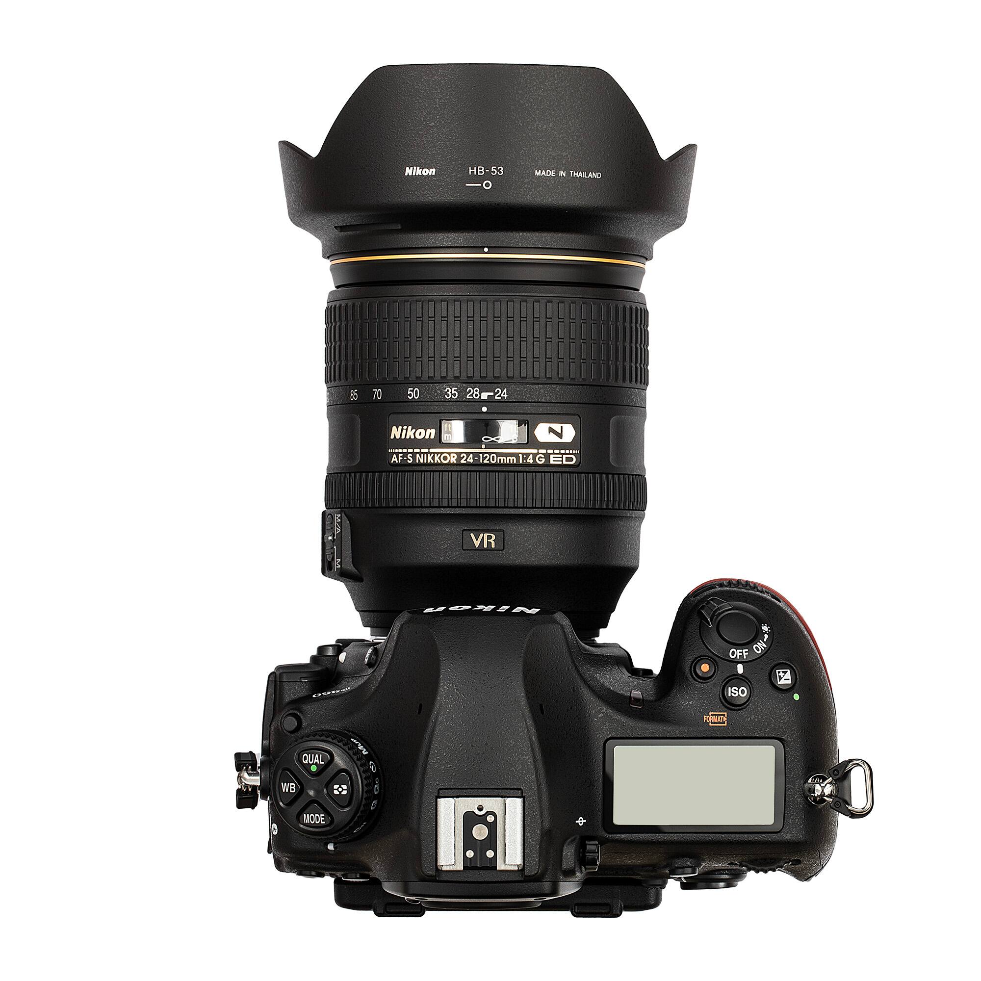 Nikon HB-53  
MADE IN THAILAND  

Nikon  
AF-S NIKKOR 24-120mm 1:4 G ED VR  

QUAL  
WB  
MODE  

OFF  
ON  
ISO