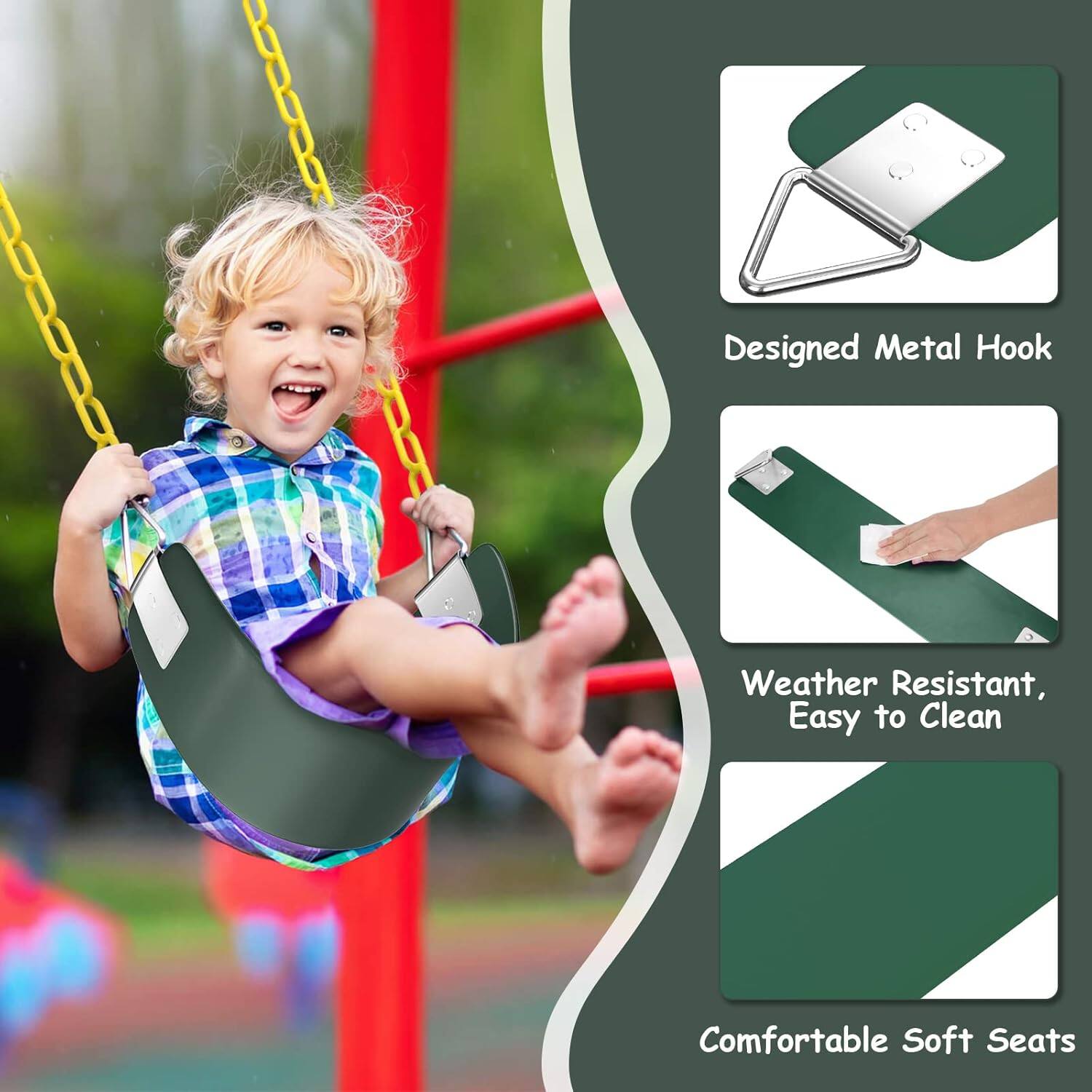 - Designed Metal Hook
- Weather Resistant, Easy to Clean
- Comfortable Soft Seats
