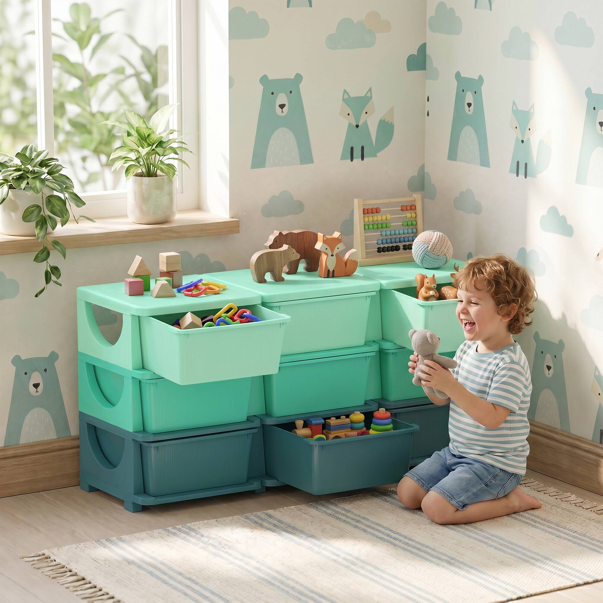 Alt View 1. Qaba - Tier Kids Storage Organizer with 9 Drawers for Bedroom, Nursery, Kindergarten, Living Room - Green.
