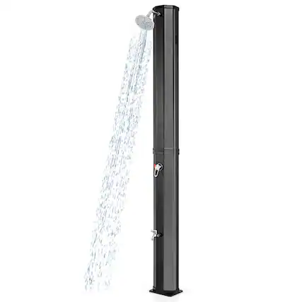 Front. Mondawe - 7.5 FT Solar Heated Outdoor Shower with Rotating Head, 15.9 Gallon Tank for Pool Garden - Black.