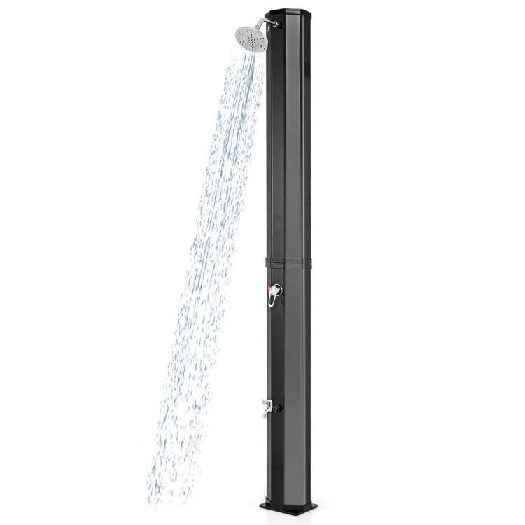 Mondawe - 7.5 FT Solar Heated Outdoor Shower with Rotating Head, 15.9 Gallon Tank for Pool Garden - Black