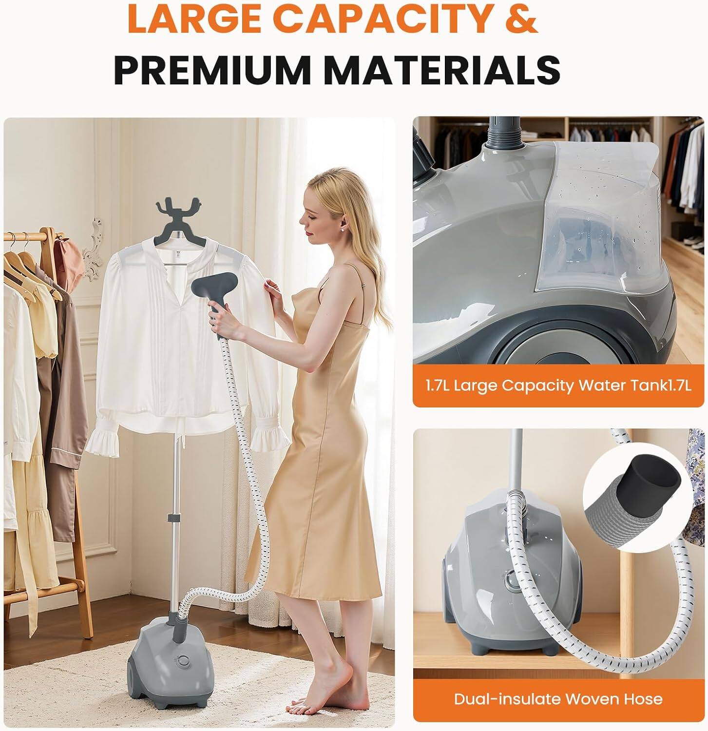 LARGE CAPACITY & PREMIUM MATERIALS

1.7L Large Capacity Water Tank

Dual-insulate Woven Hose