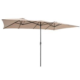 Costway - 15FT Double-Sided Patio Market Umbrella Large Crank Handle Vented Outdoor Twin - Coffee