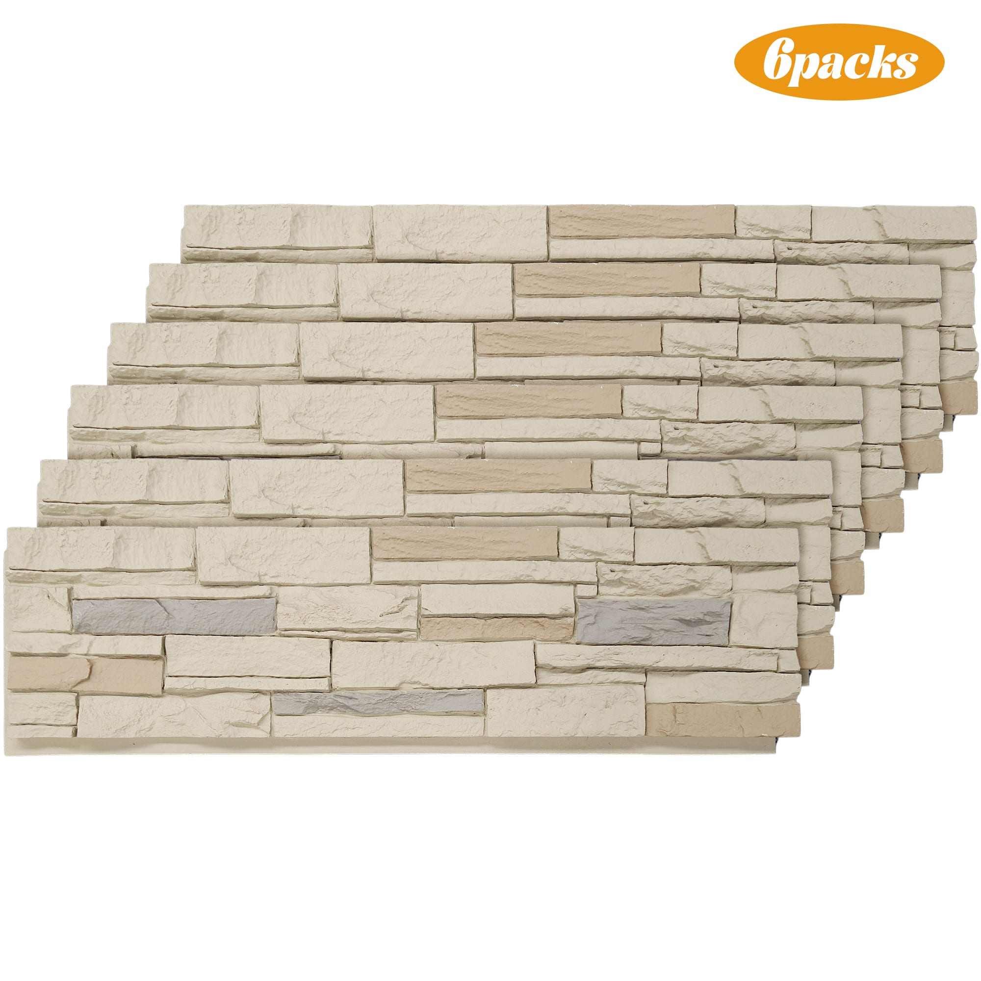 Front. LOVMOR - 6 Pack Faux Stone Wall Covering Panels for Interior and Exterior Decor PU Stone Veneer - Brown Stone Rock.