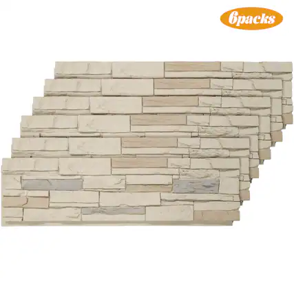 Front. LOVMOR - 6 Pack Faux Stone Wall Covering Panels for Interior and Exterior Decor PU Stone Veneer - Brown Stone Rock.