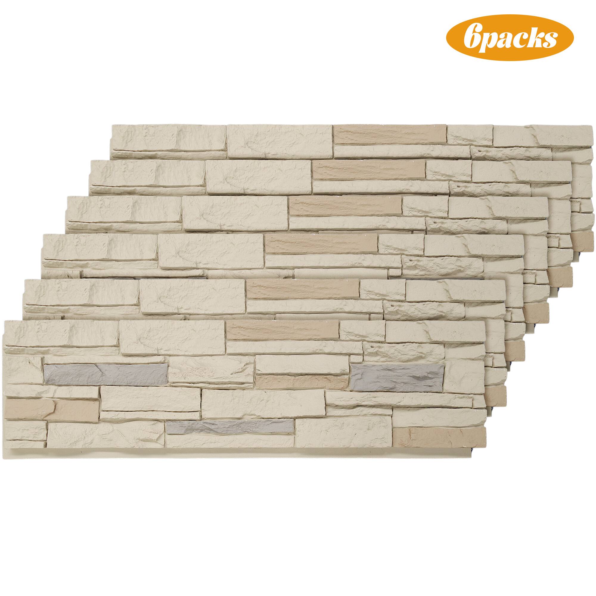Front. LOVMOR - 6 Pack Faux Stone Wall Covering Panels for Interior and Exterior Decor PU Stone Veneer - Brown Stone Rock.