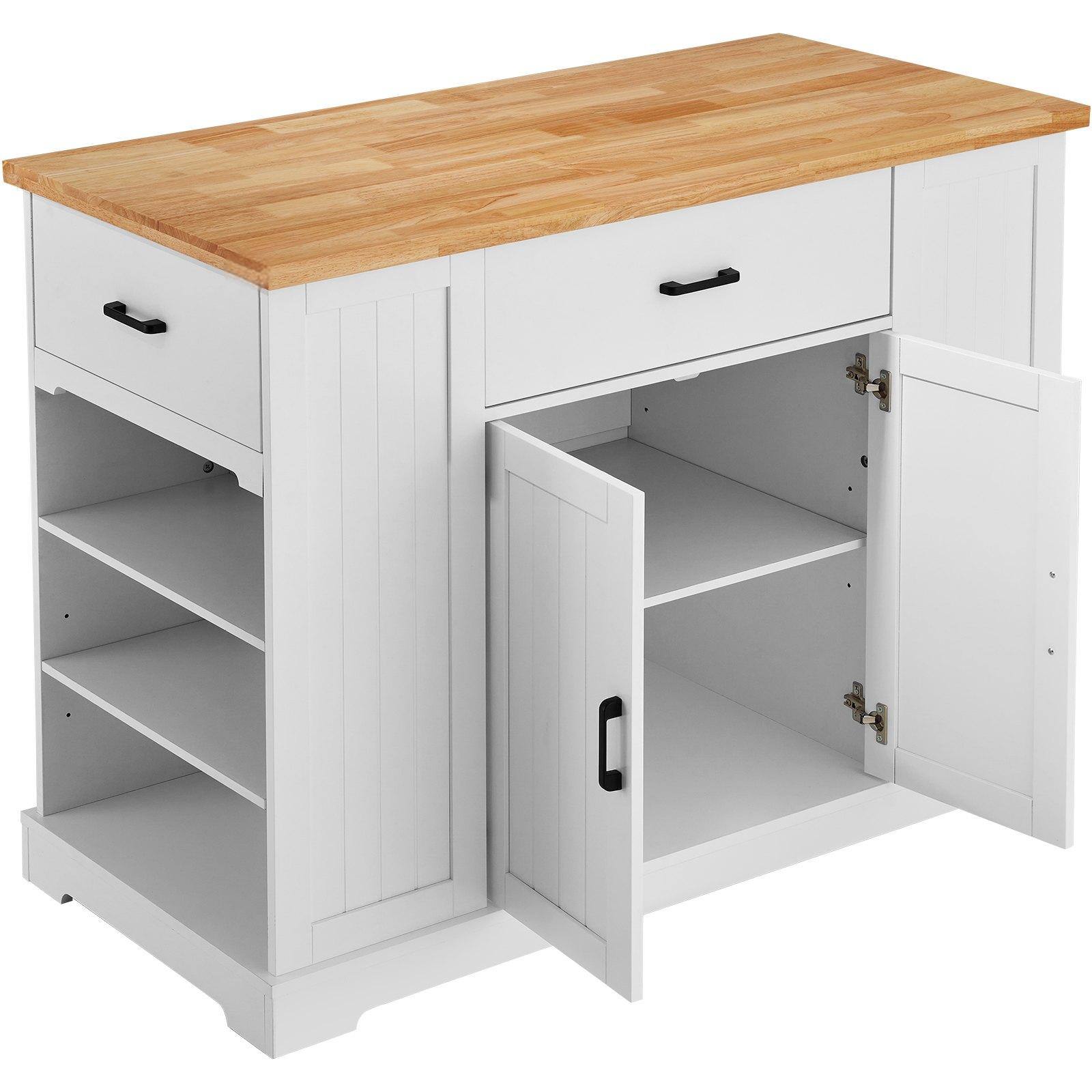 Alt View 9. Glintex - Kitchen Island Cart with 46" Wood Top, Storage Cabinet with Adjustable Shelf, Drawer, for Kitchen and Dining Room - White.
