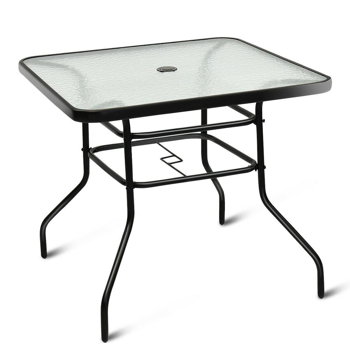 Alt View 8. Costway - Costway 32'' Patio Square Table Tempered Glass Steel Frame Outdoor Pool Yard Garden - Black.