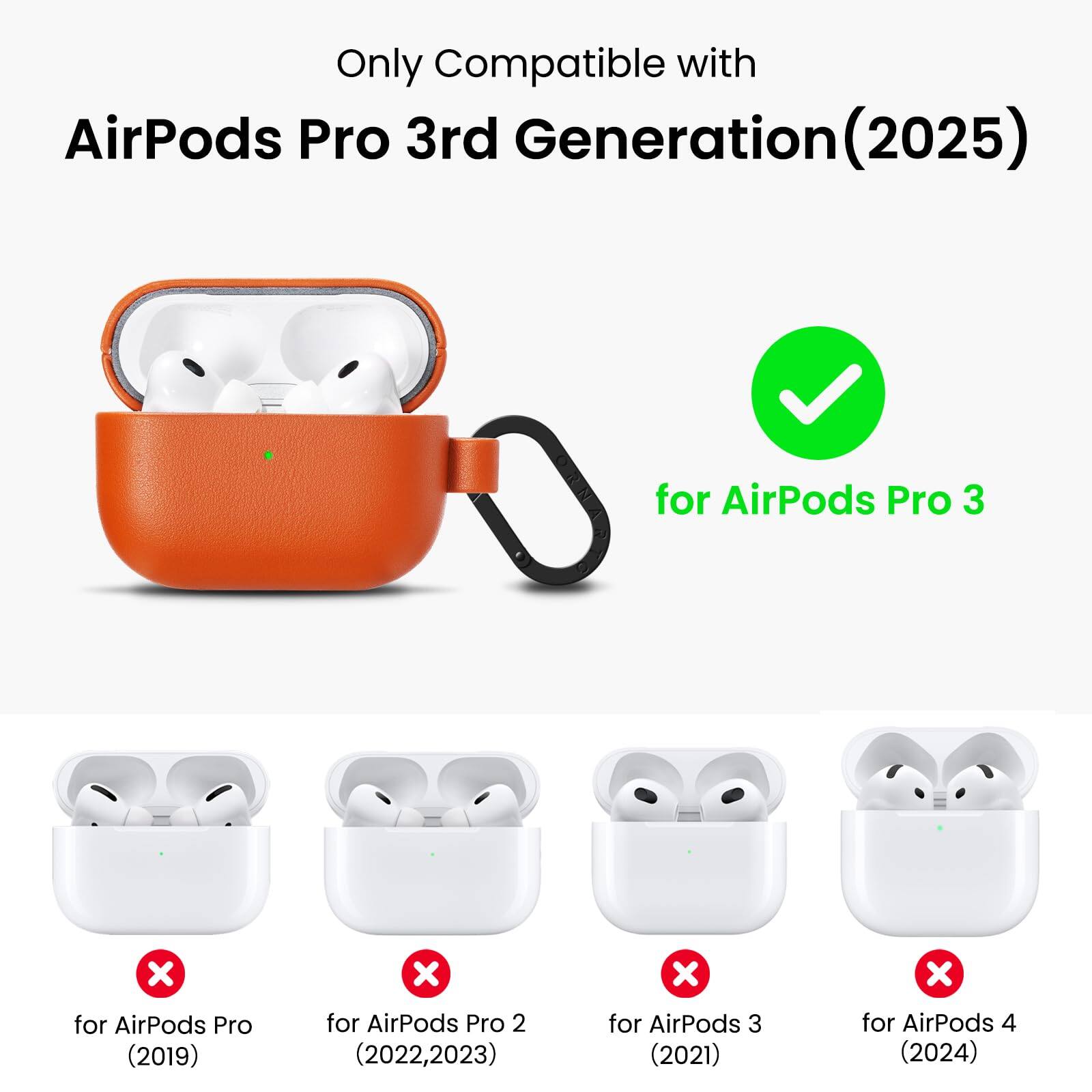 Only Compatible with  
AirPods Pro 3rd Generation (2025)  
for AirPods Pro 3  
for AirPods Pro (2019)  
for AirPods Pro 2 (2022, 2023)  
for AirPods 3 (2021)  
for AirPods 4 (2024)